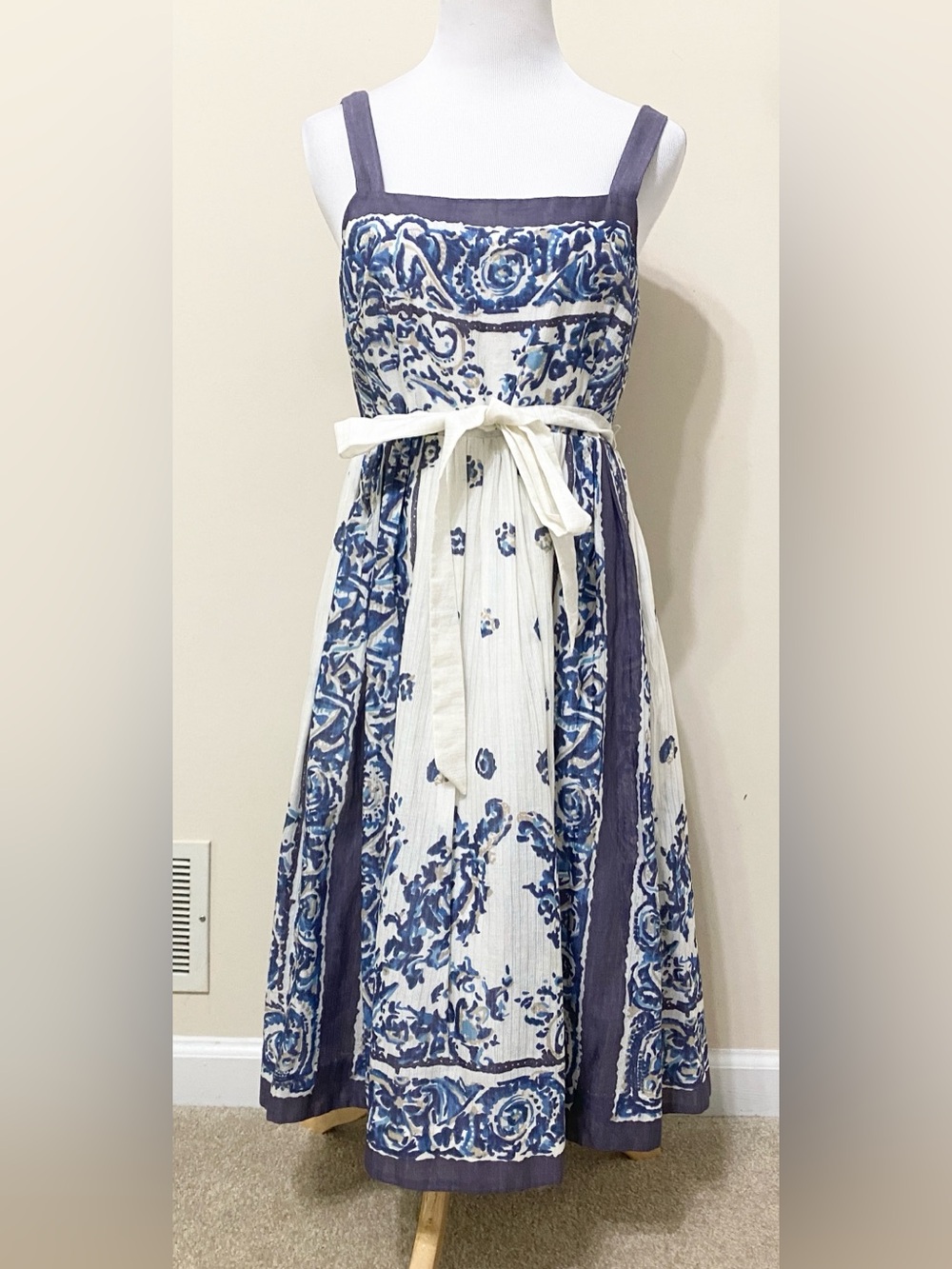 Anthropologie Maeve Catnip Dress Blue & White Cottagecore Peasant